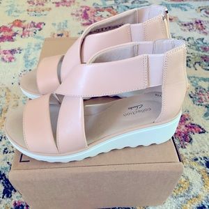 Clarks Size 5.5, 1.5 inch blush wedge sandal